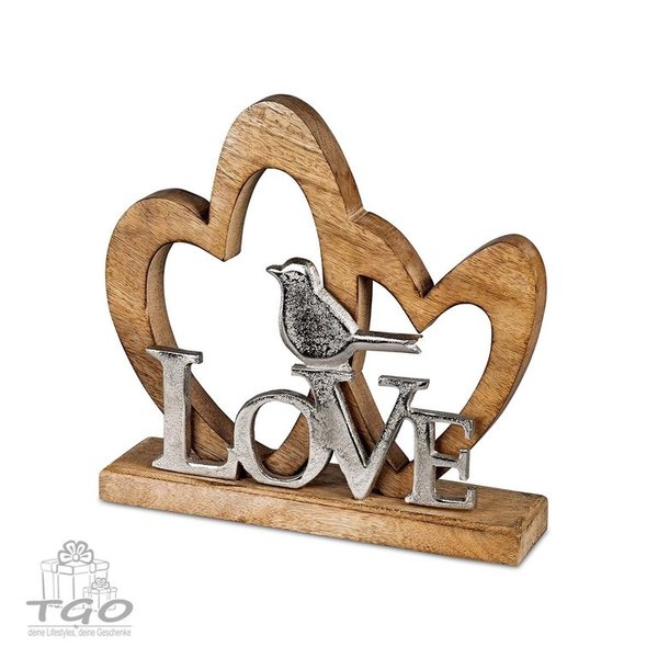 Formano Herz mit Love + Vogel 23x26cm aus Aluminium + Mango-Holz