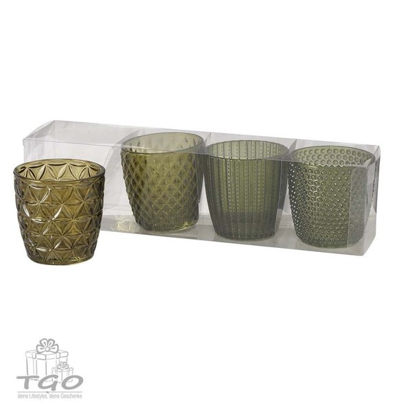 Teelichthalter Marilu 4 tlg. Grün Glas lackiert Höhe 7,5cm