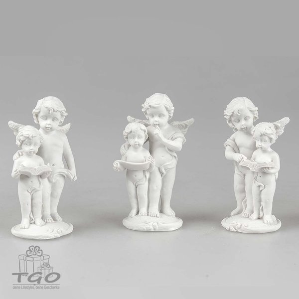 Formano 3er Set Engel mit Kind 9cm weiss-matt aus Kunststein gefertigt