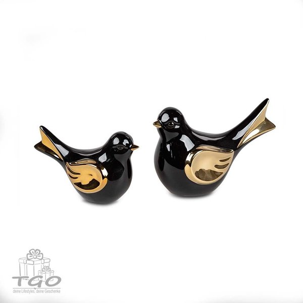 Formano Dekofigur 2er Set Vogel schwarz-gold aus Keramik