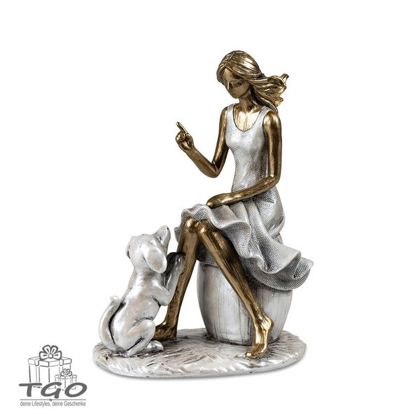Formano Skulptur Dame mit Hund 13x18cm aus Kunststein
