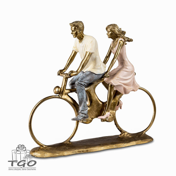 Formano Skulptur Paar auf Fahrrad aus Kunststein mit antik-goldener