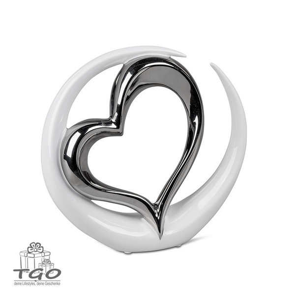Formano Deko Skulptur Kreis mit Herz weiss-silber 22cm