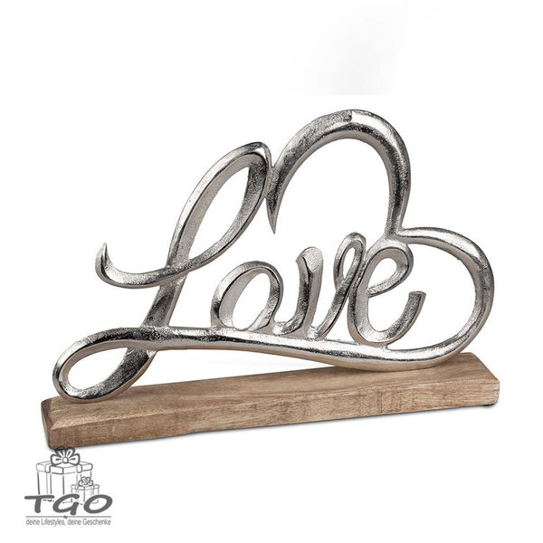 Formano Love mit Herz auf Sockel 33x22cm aus Aluminium und Mangoholz